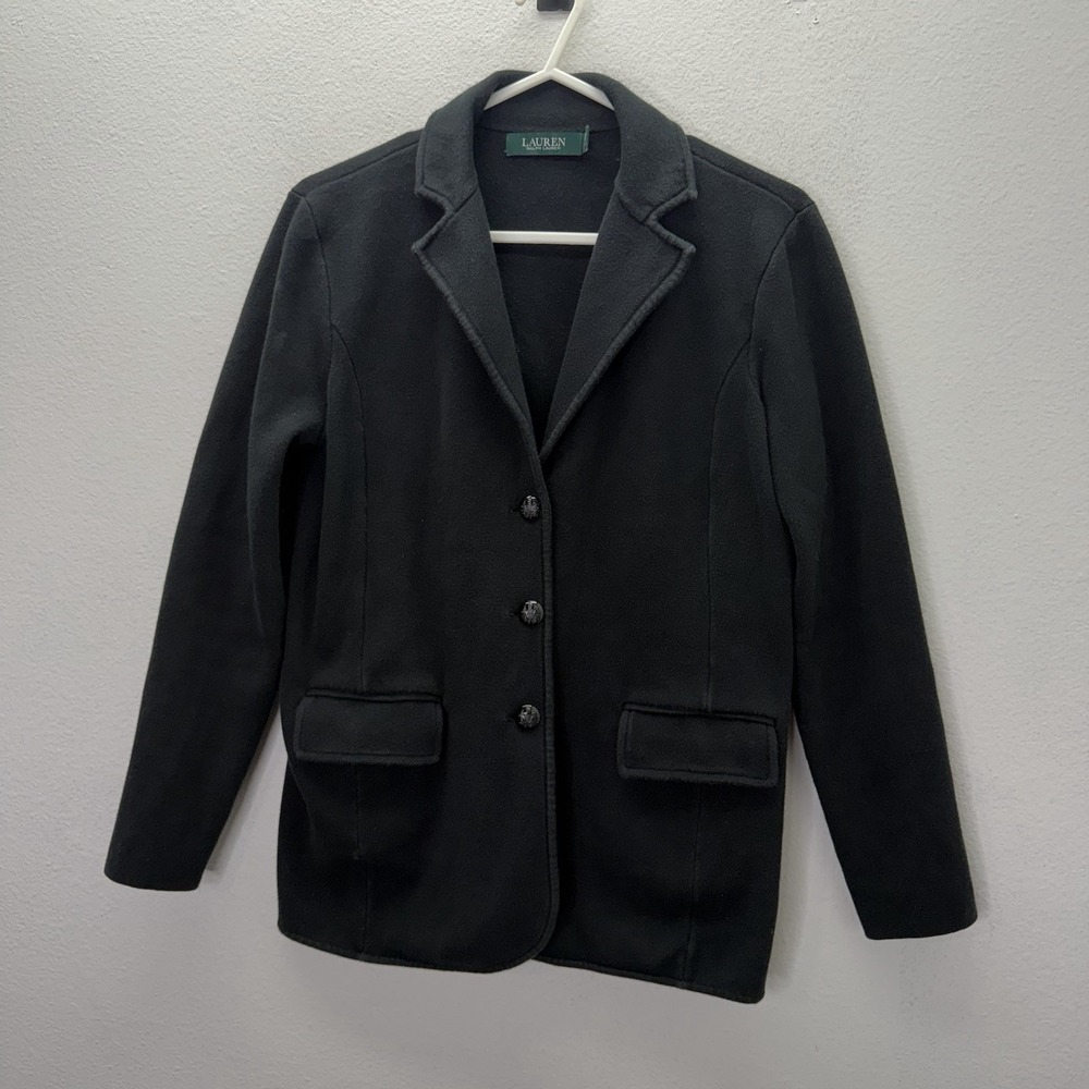 Lauren Ralph Lauren Cotton Sweater Blazer Equestrian Jacket Black Womens M Prep